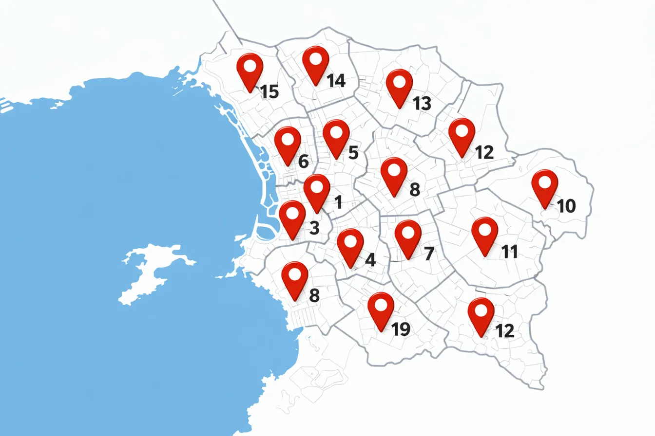 Carte des 16 arrondissements de Marseille pour le service de carte grise - Intervention dans tous les secteurs